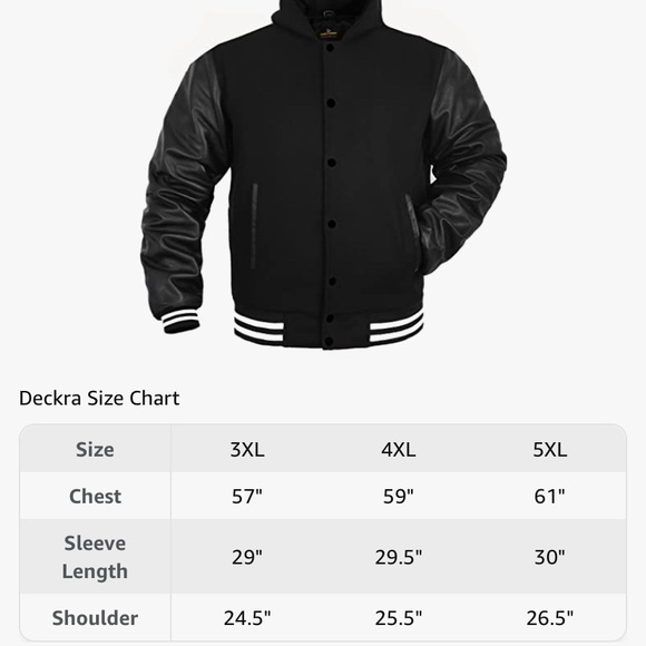 Men's Varsity Style Hoodie Black White Trim Wool Blend Leather Arms - Picture 5 of 5